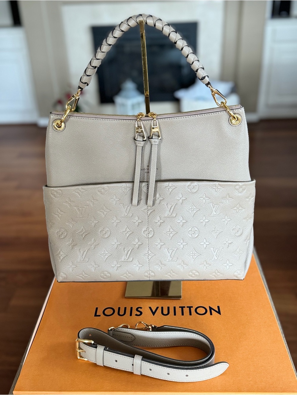 Louis Vuitton Cream Embossed Monogram Shoulder Bag with Braided Handle